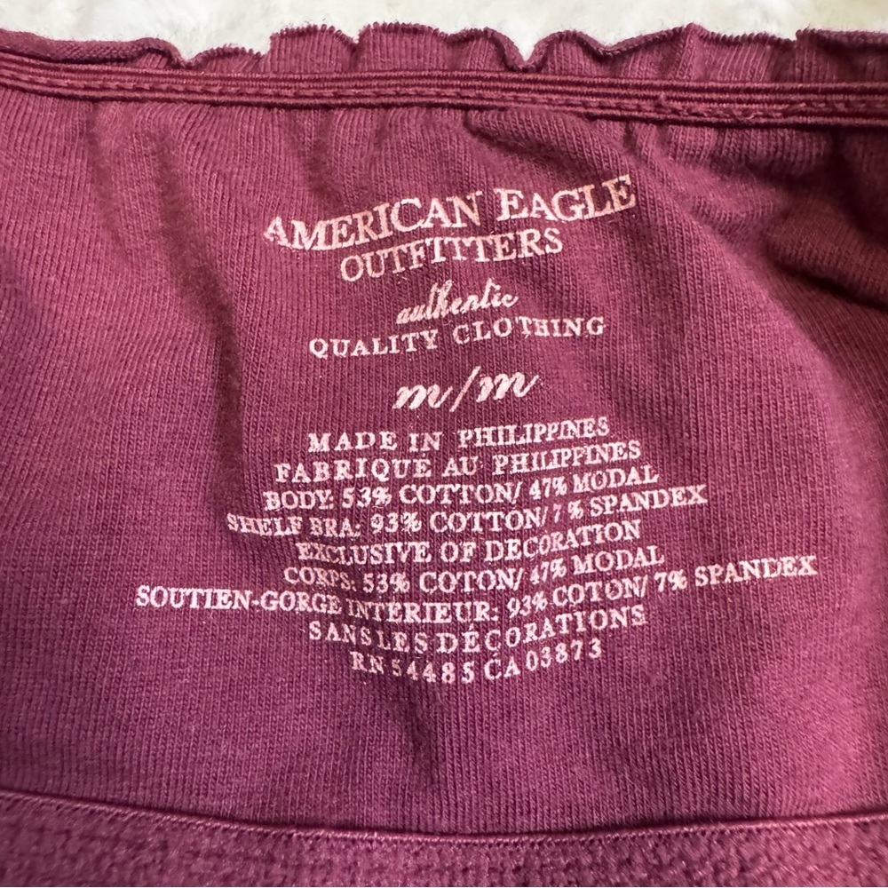 American Eagle Maroon Tank Top Size Medium Built In Shelf Bra Ruffled Neckline - Picture 5 of 11